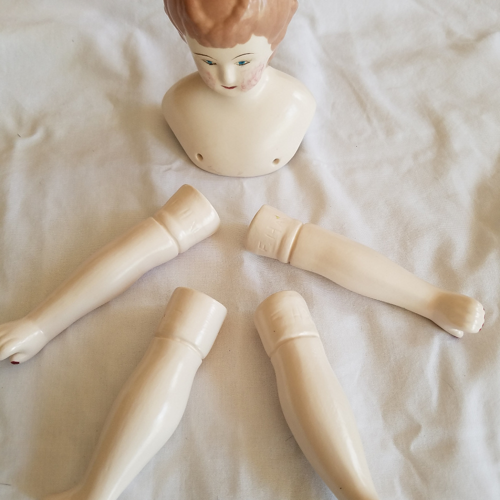 Vintage 1977 Ceramic Doll Parts, Legs, Head, Arms - Picture 3 of 4